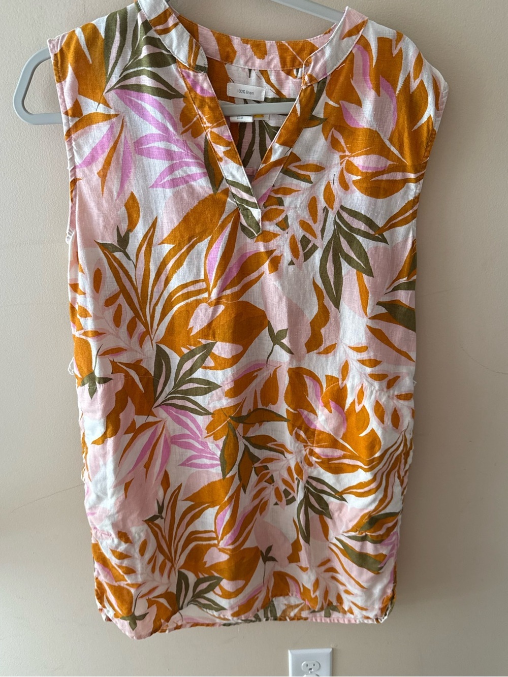 C&C California 100% Linen Floral Boho Beach Coverup Dress Pockets Resort Medium